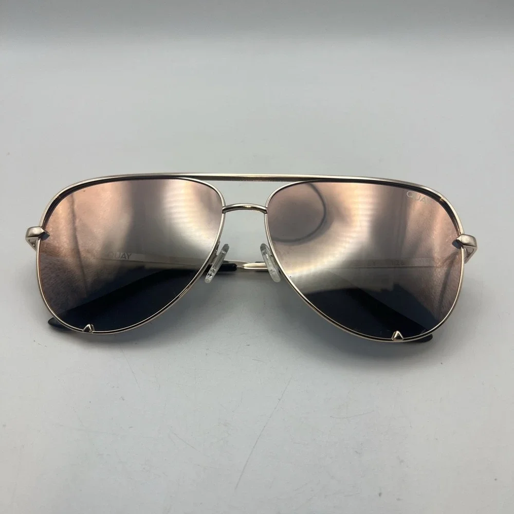 QUAY Australia High Key 126 Polarized Aviator Sunglasses Rose Gold Mirror Lenses